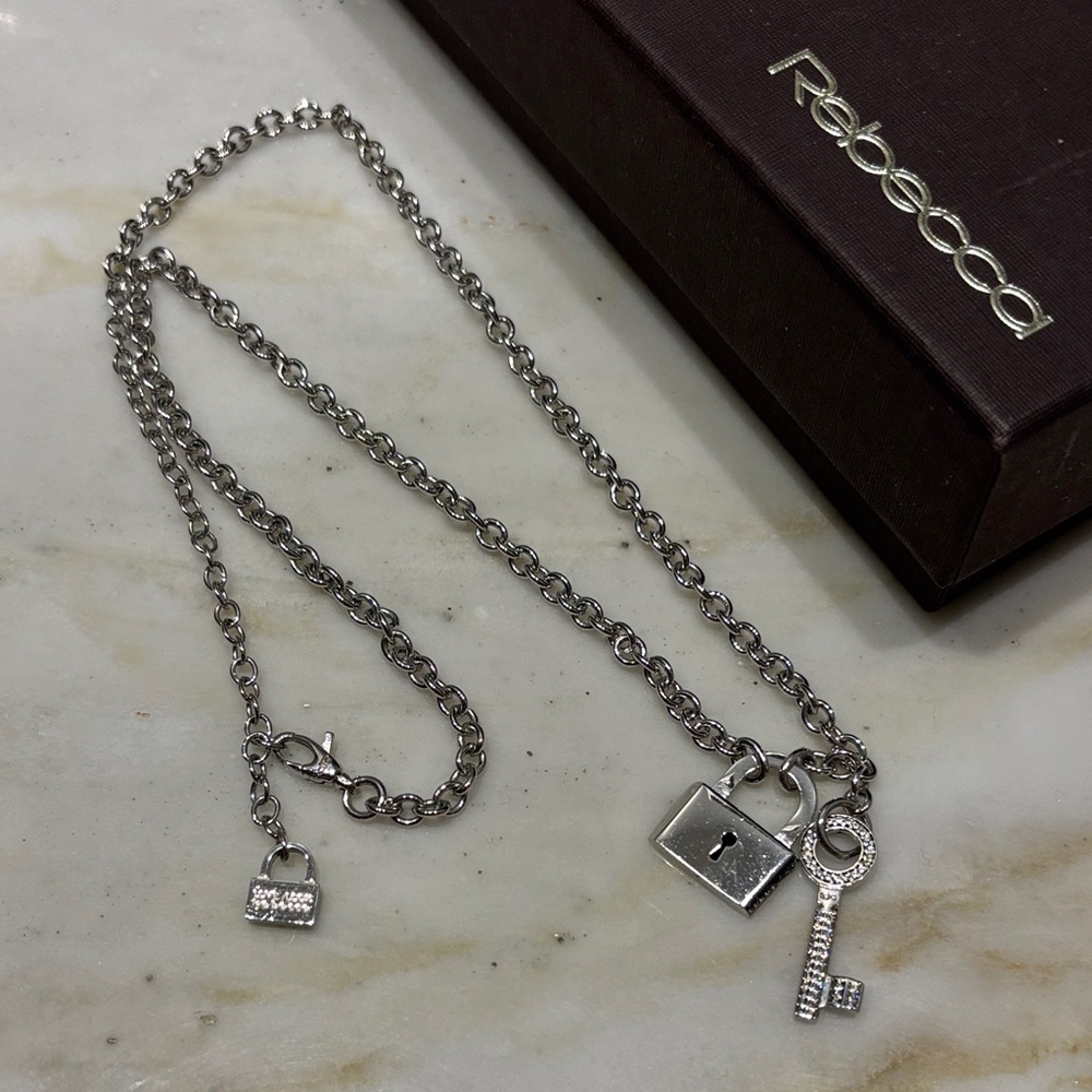 Rebecca Silver Key and Lock Necklace